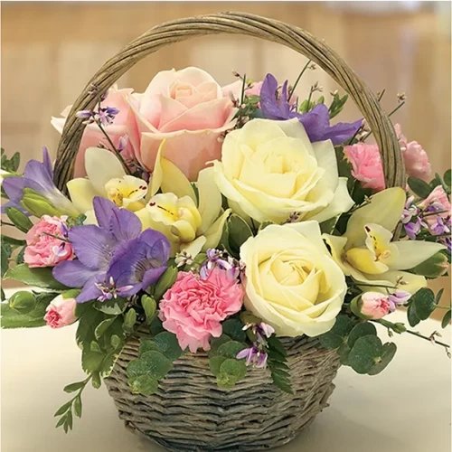 Mix Flower Pink Handle Basket Argument