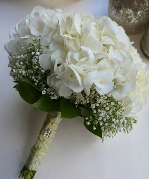 Bridal Off White Hydrangea With White Gypsophila