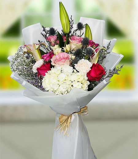 Beautiful Lily And Red Rose Bouquet